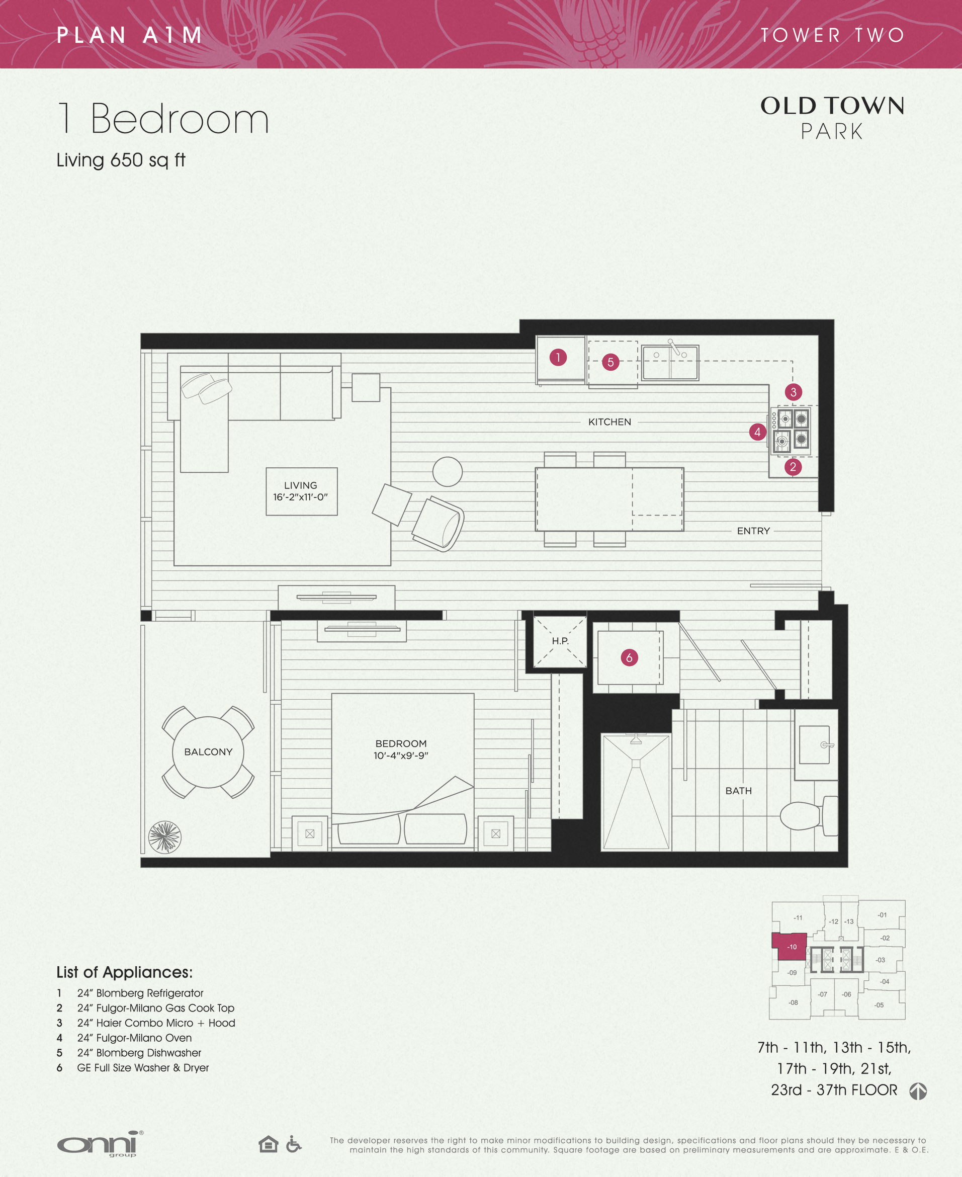 Floor plan for 1 bed, 1 bath, 650 sqft